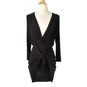 MISA Los Angeles Black Mini Dress Ophelie LBD Night Out Plunging Neck Size Small
